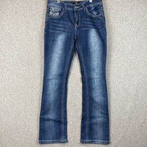 Cato low rise bootcut jeans size 8 stretchy faded western flap pocket bling
